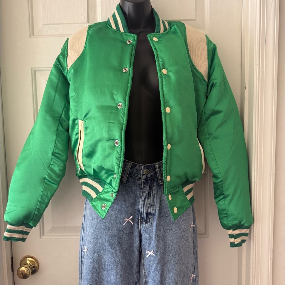 MNML Green and Cream Varsity Jacket
